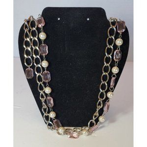 Pink Bead and Silvertone Metal Belly Body Chain Link Belt One Size